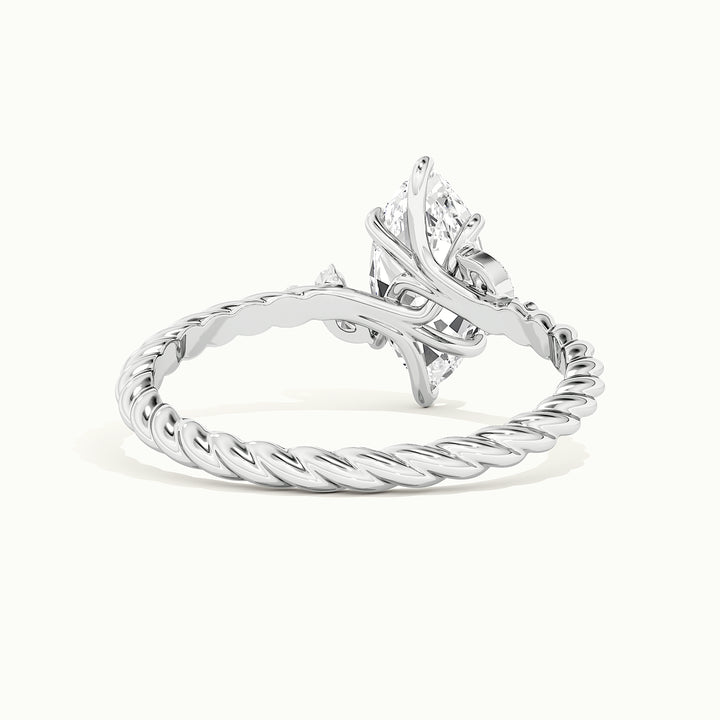 White gold marquise-cut nature-inspired twisted band engagement ring, rear view showing the setting gallery