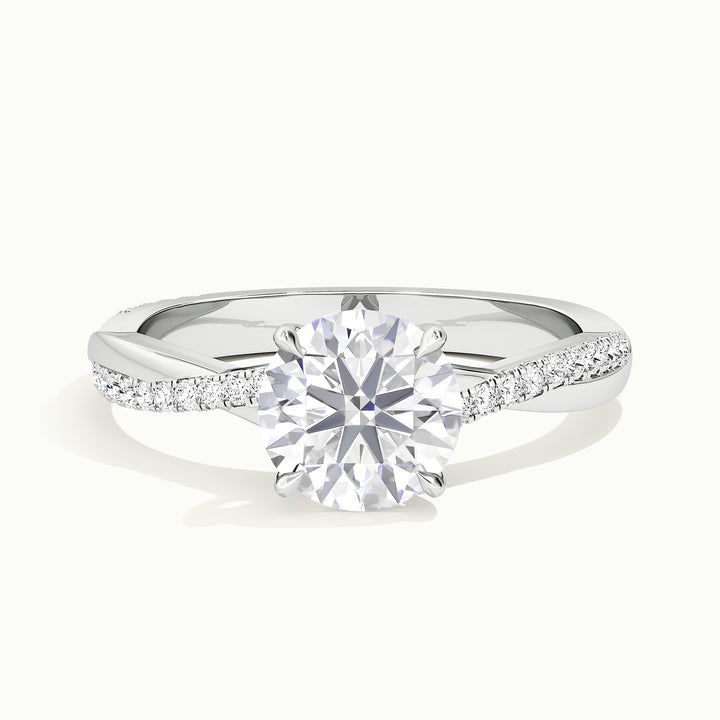 White gold round brilliant-cut twisted pave band engagement ring, front view