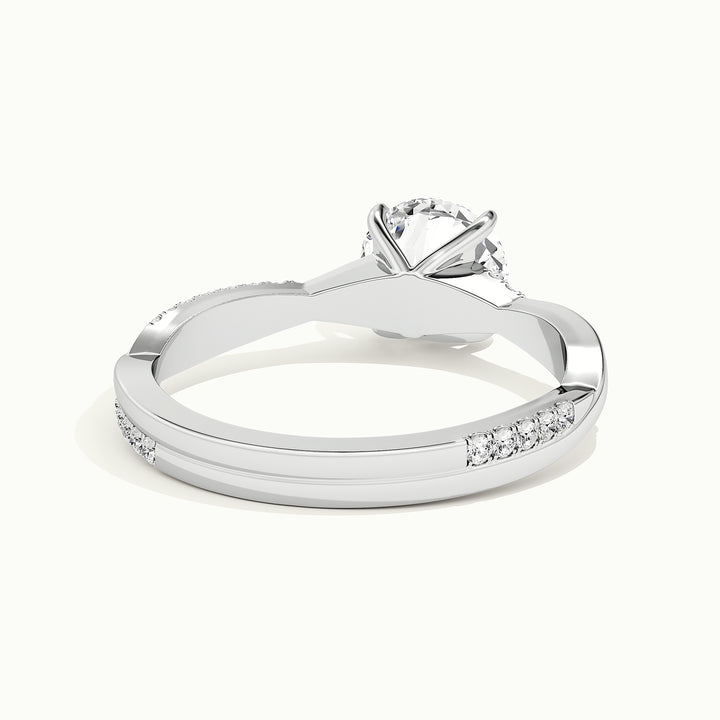 White gold round brilliant-cut twisted pave band engagement ring, rear view showing the setting gallery