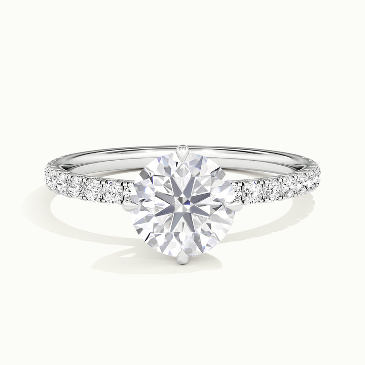 White gold round brilliant-cut compass pave hidden halo engagement ring, front view