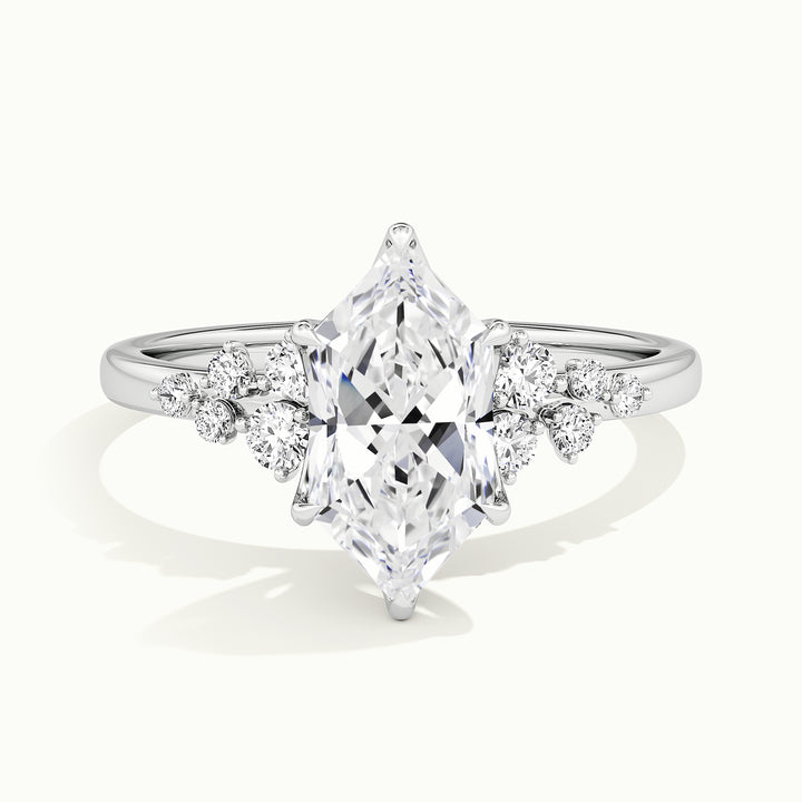 White gold Dutch marquise-cut side-stone cluster engagement ring, front view