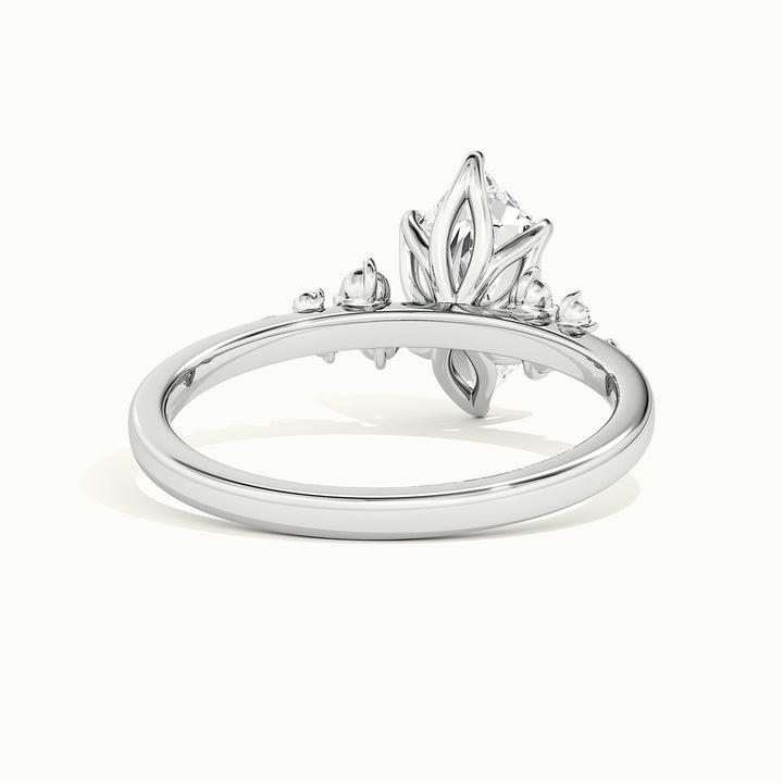 White gold Dutch marquise-cut side-stone cluster engagement ring, rear view showing the setting gallery