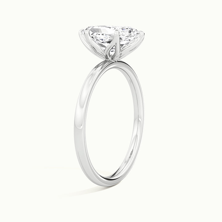 White gold Dutch marquise-cut tulip setting solitaire engagement ring, raised three-quarter view of the setting