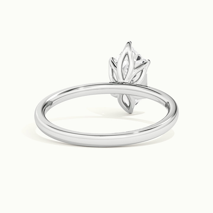 White gold Dutch marquise-cut tulip setting solitaire engagement ring, rear view showing the setting gallery