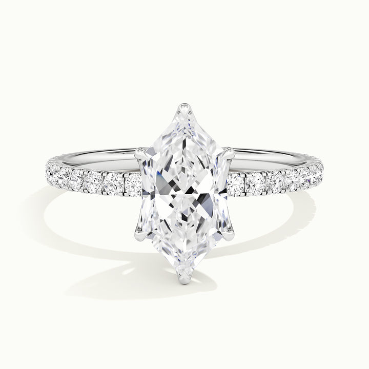White gold Dutch marquise-cut pave tulip setting engagement ring, front view