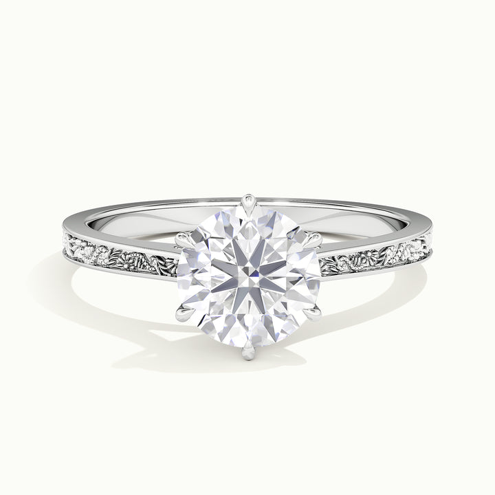 White gold round brilliant-cut vintage-inspired tulip setting engagement ring, front view