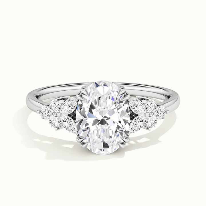 White gold oval-cut nature-inspired cluster engagement ring, front view