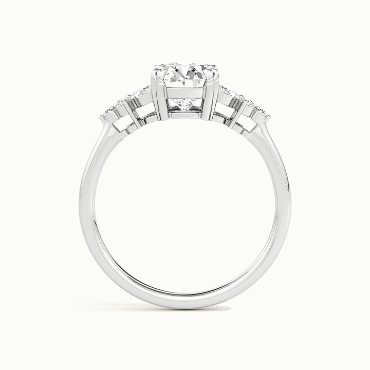 White gold oval-cut nature-inspired cluster engagement ring, side profile showing setting height