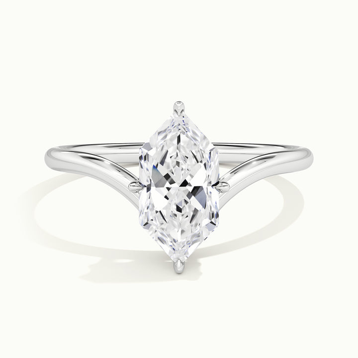 White gold Dutch marquise-cut V band solitaire engagement ring, front view