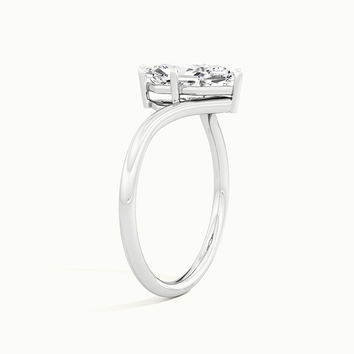 White gold Dutch marquise-cut V band solitaire engagement ring, raised three-quarter view of the setting