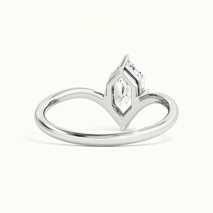 White gold Dutch marquise-cut V band solitaire engagement ring, rear view showing the setting gallery