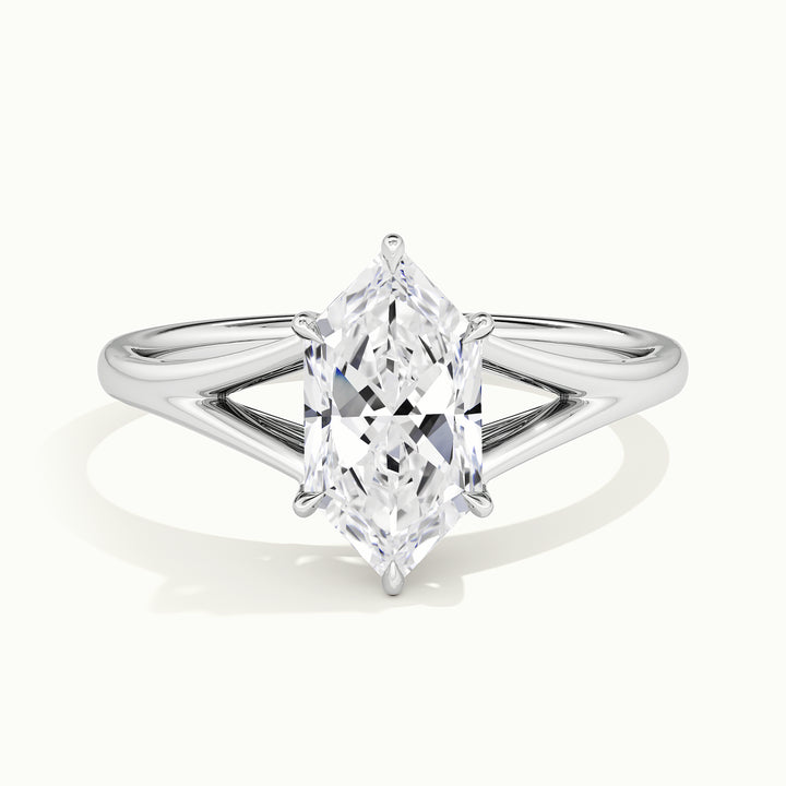 White gold Dutch marquise-cut split shank solitaire engagement ring, front view
