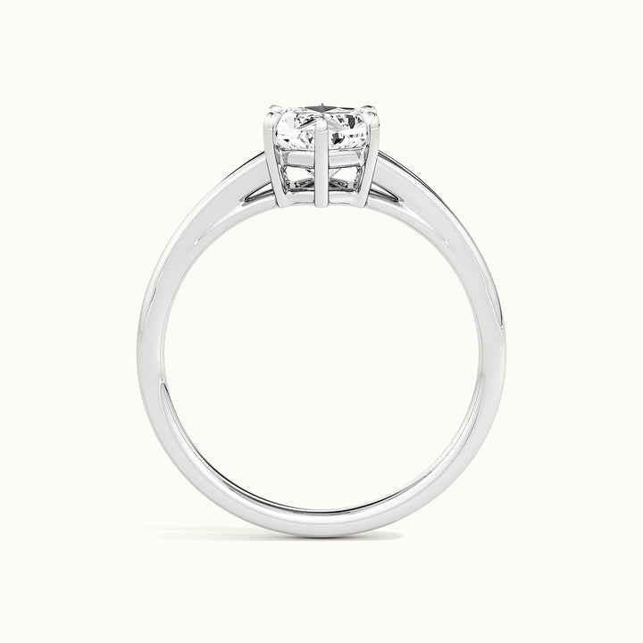 White gold Dutch marquise-cut split shank solitaire engagement ring, side profile showing setting height