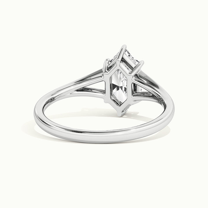 White gold Dutch marquise-cut split shank solitaire engagement ring, rear view showing the setting gallery