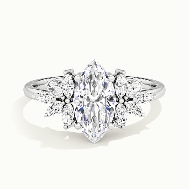 White gold marquise-cut floral cluster engagement ring, front view
