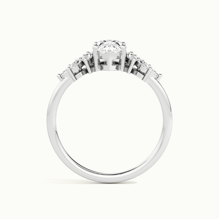 White gold marquise-cut floral cluster engagement ring, side profile showing setting height