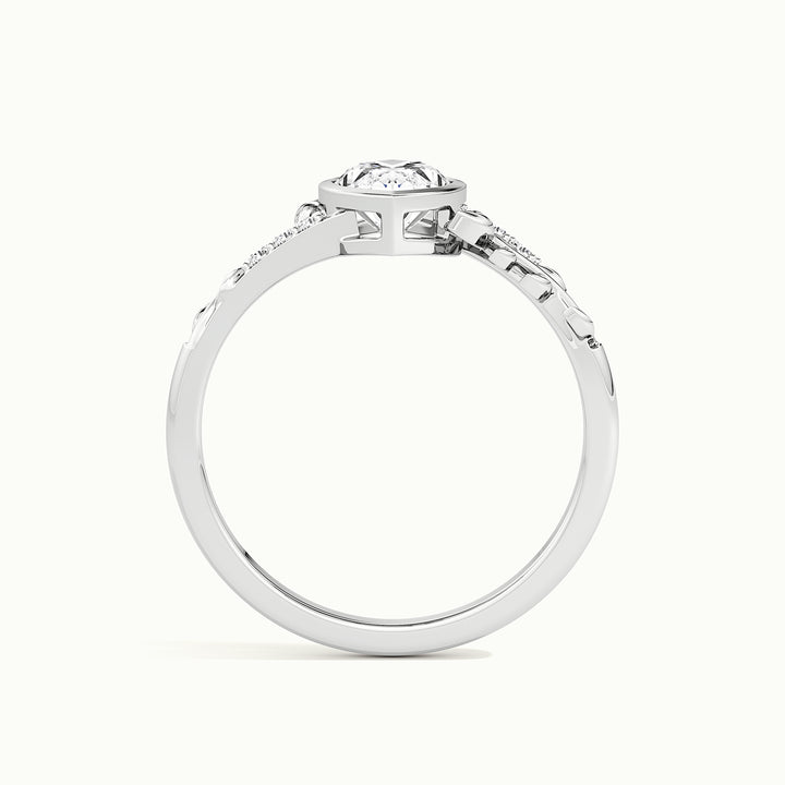 White gold marquise-cut nature-inspired leaf bezel-set engagement ring, side profile showing setting height