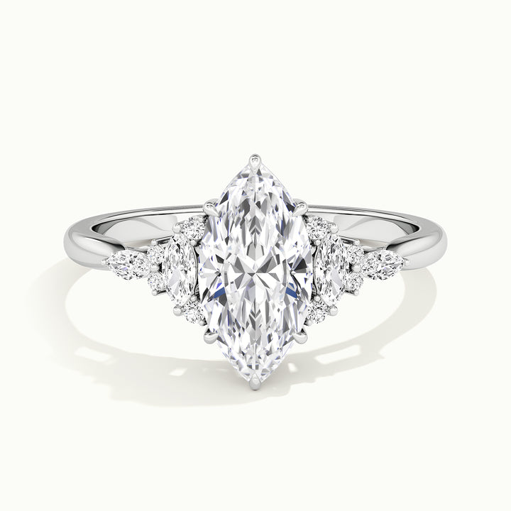 White gold marquise-cut art deco cluster engagement ring, front view