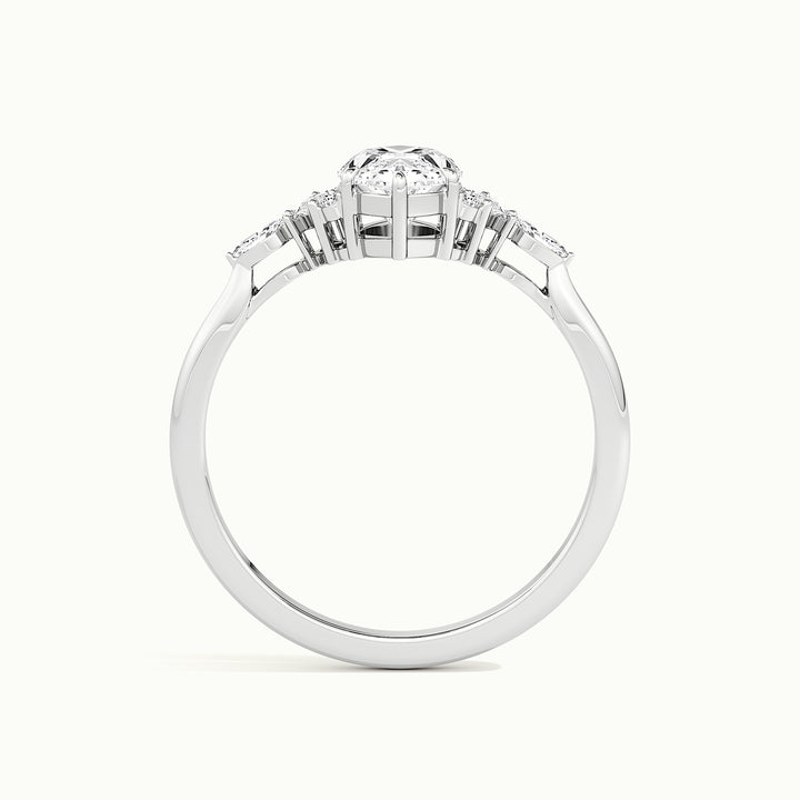 White gold marquise-cut art deco cluster engagement ring, side profile showing setting height