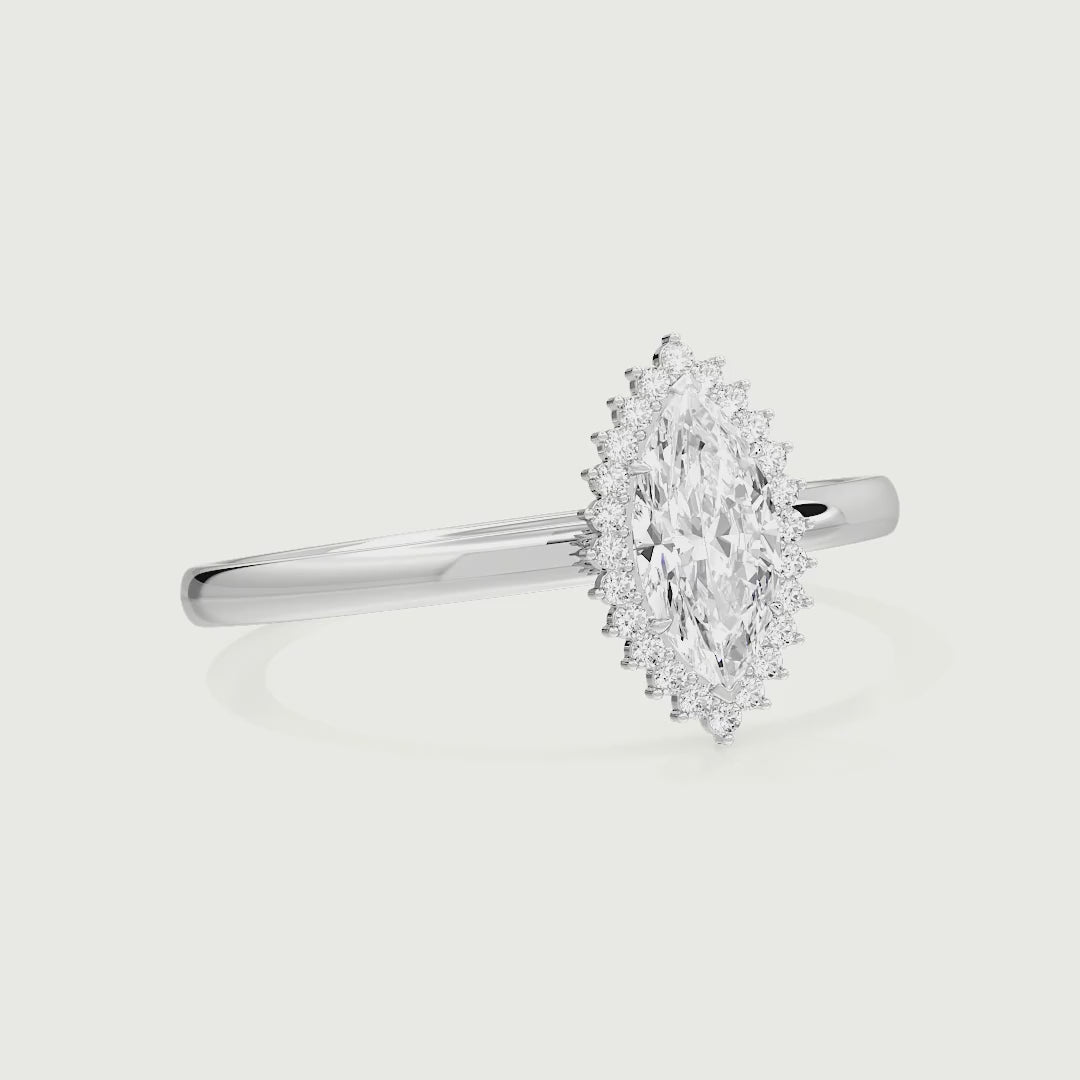 Aurelia Marquise Cut Starburst Halo Lab Grown Diamond Engagement Ring