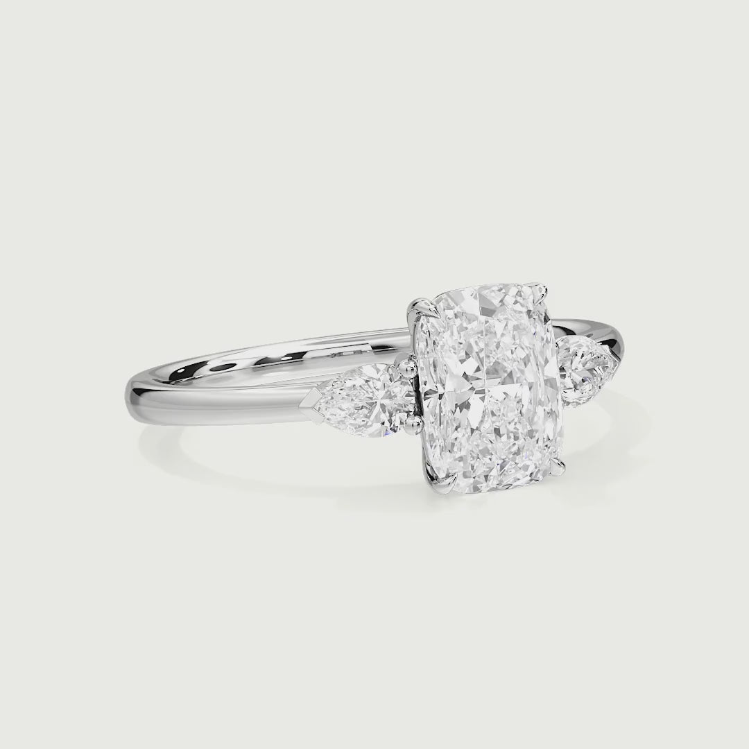Creslyn Three Stone Elongated Cushion Lab Grown Diamond Engagement Ring