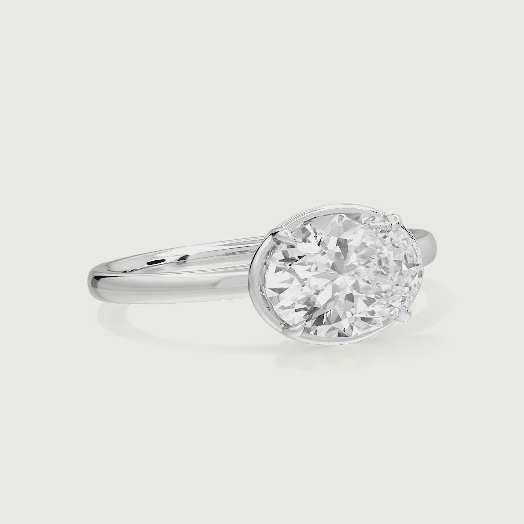 Alison Oval Cut East West with Bezel Frame Solitaire Lab Grown Diamond Ring