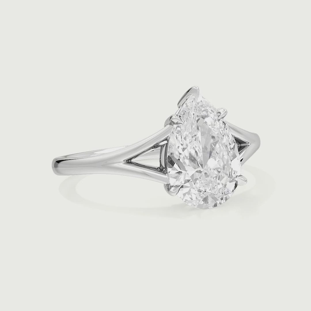 Avireya Pear Cut Lab Grown Diamond Split Shank Engagement Ring