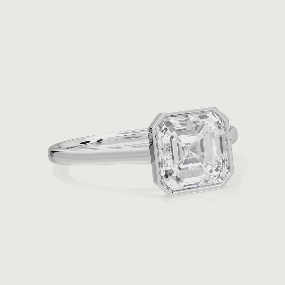 Florence Asscher Cut Lab Grown Diamond Bezel Solitaire Engagement Ring