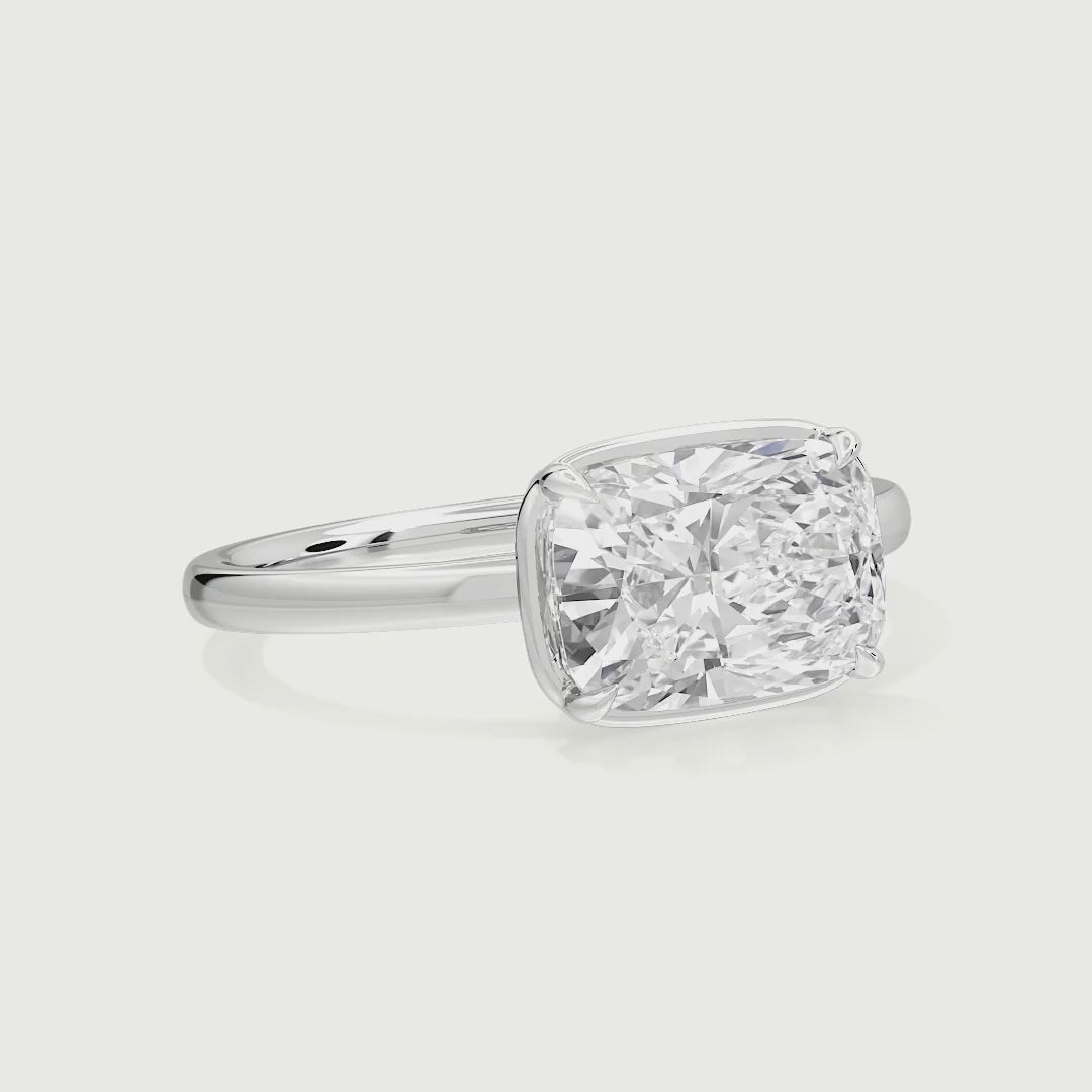 Ariella Elongated Cushion East West with Bezel Frame Solitaire Lab Grown Diamond Ring
