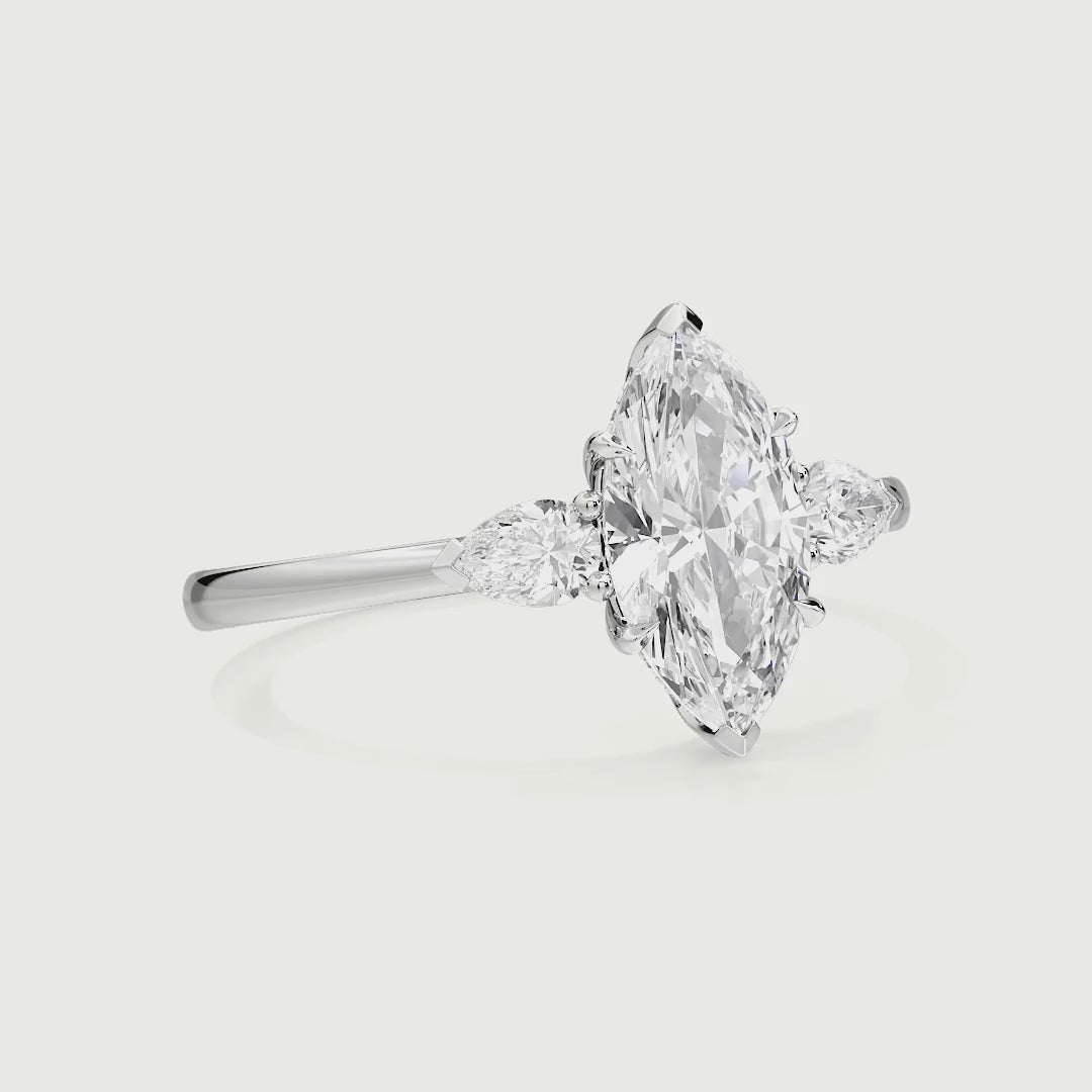Creslyn Three Stone Marquise Cut Lab Grown Diamond Engagement Ring