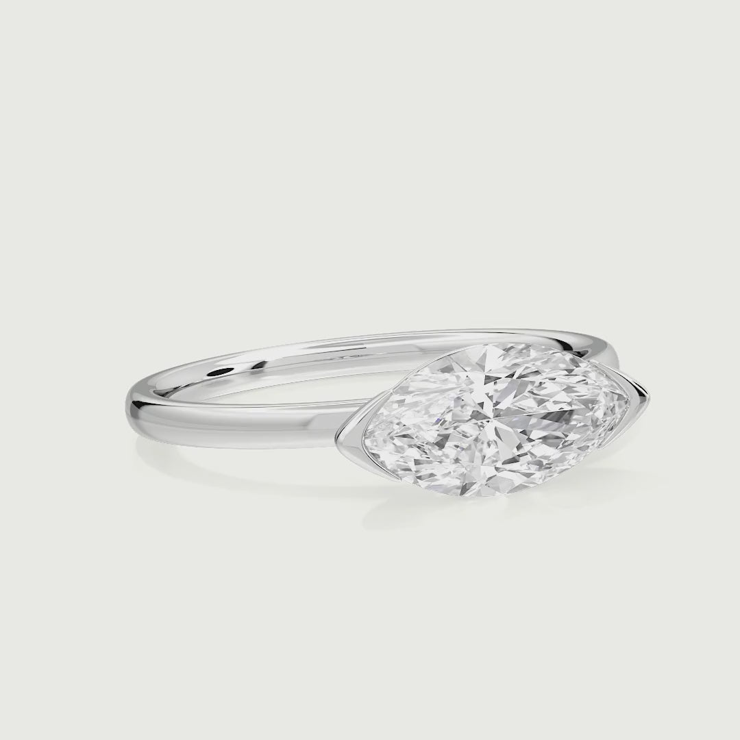 Atreya Marquise Cut Half Bezel East West Lab Grown Diamond Engagement Ring