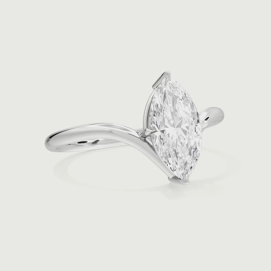 Gabissa Marquise Cut V Band Solitaire Lab Grown Diamond Engagement Ring