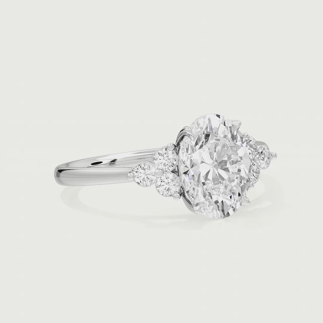 Kaliyah Oval Cut Cluster Side Stone Vintage Lab Grown Diamond Engagement Ring