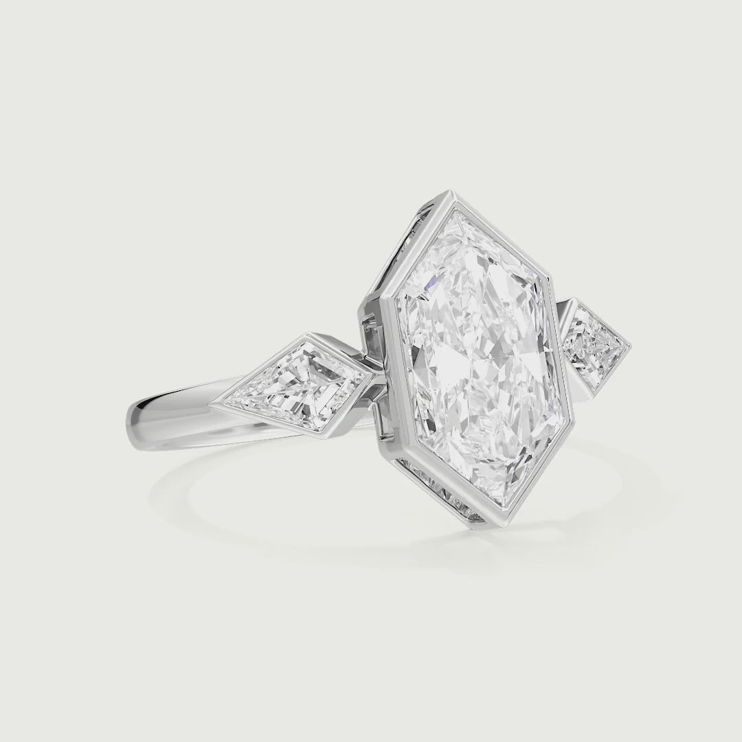 Mikaela Three Stone Dutch Marquise Cut Bezel Lab Grown Diamond Engagement Ring