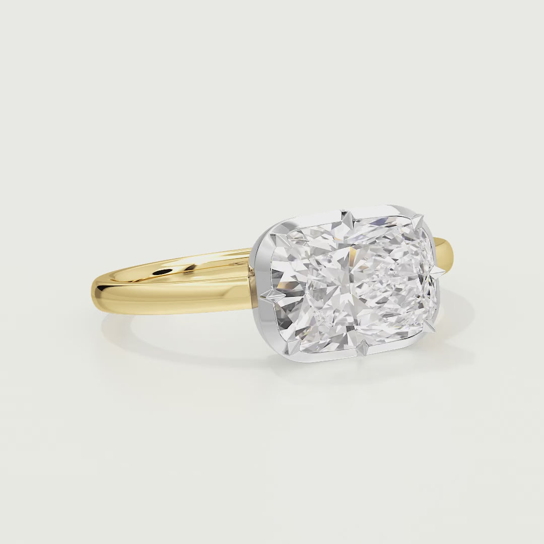 Zendaya East West Two Tone Elongated Cushion Lab Grown Diamond Engagement Ring
