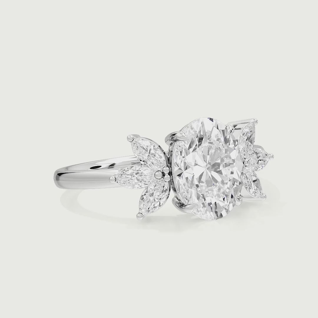 Averley Oval Cut Cluster Side Stones Lab Grown Diamond Engagement Ring