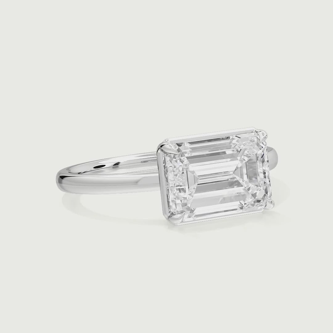 Darlene Emerald Cut East West with Bezel Frame Solitaire Lab Grown Diamond Ring